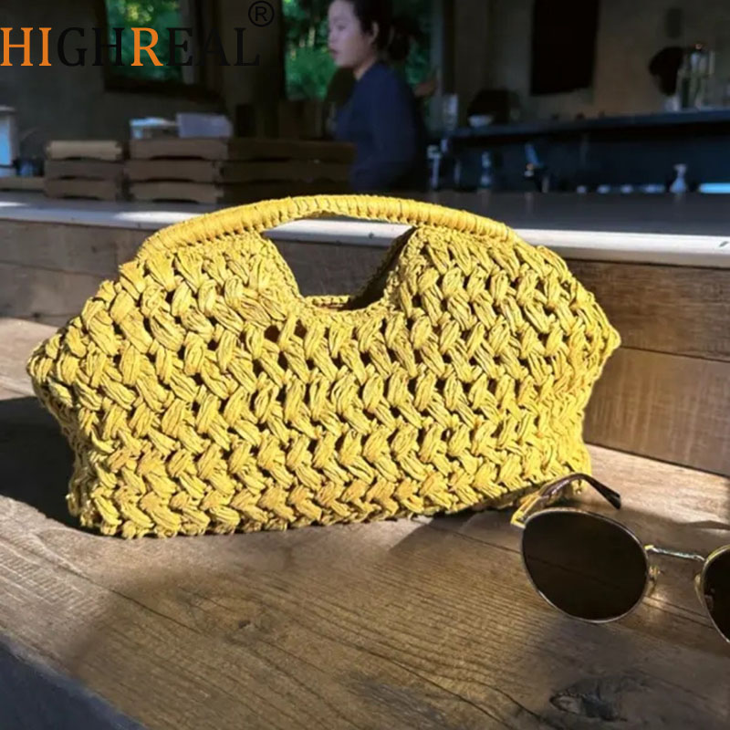 Women'S Raffia Bags - Элегантная женская тканая сумка с цепочкой,